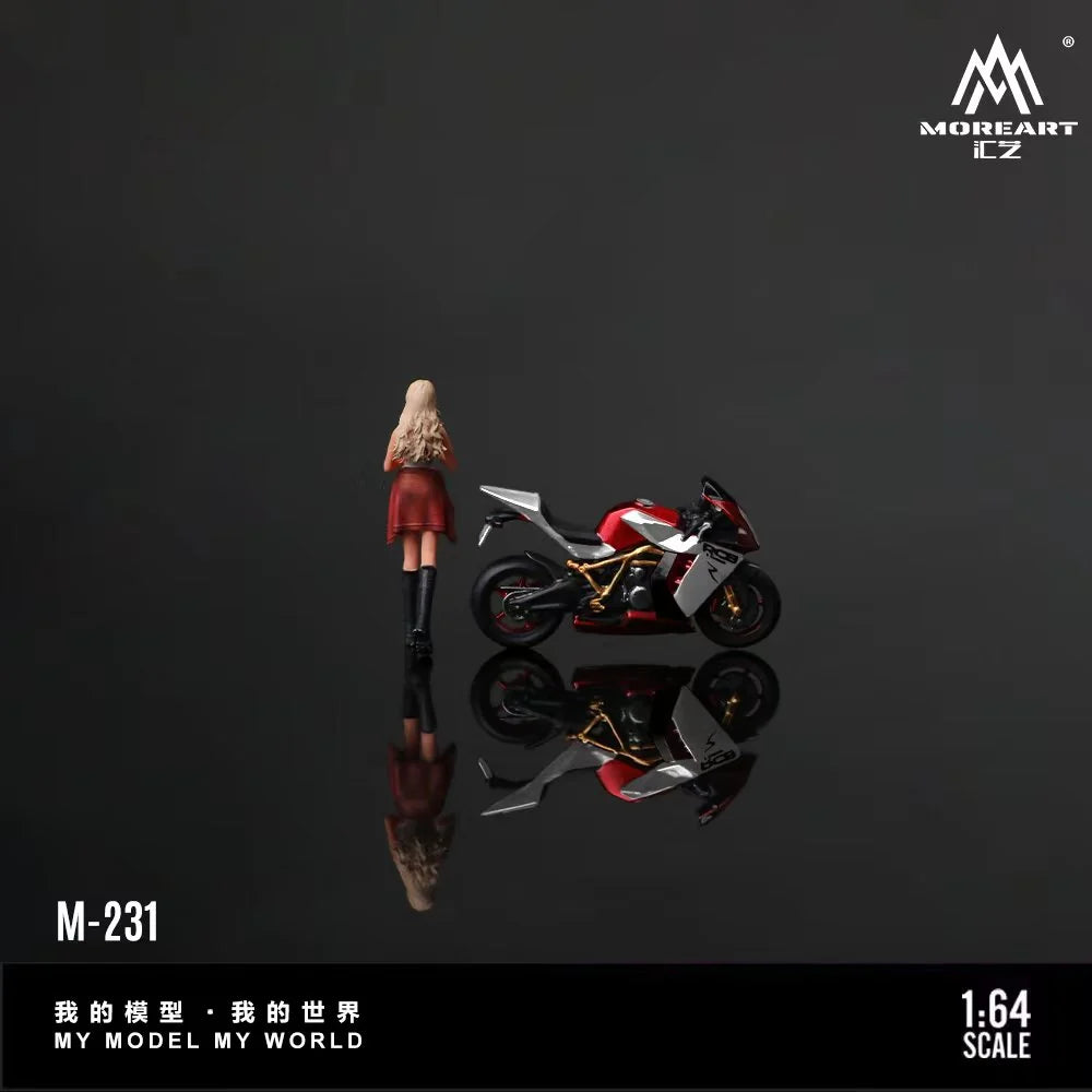 MoreArt 1:64 KTM 1190 Red Silver Motorcycle Cool Chic Rider Figure Set (1 Motorcycle + 1 Figure)