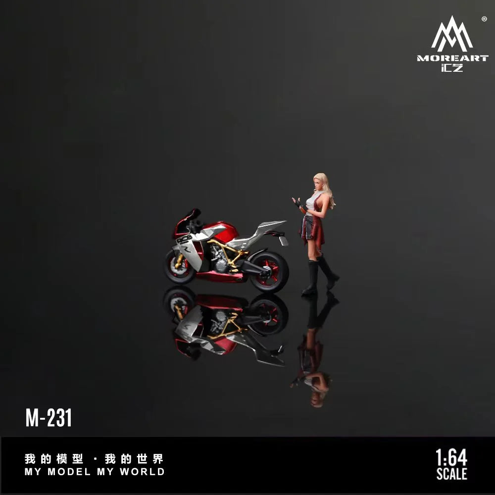 MoreArt 1:64 KTM 1190 Red Silver Motorcycle Cool Chic Rider Figure Set (1 Motorcycle + 1 Figure)
