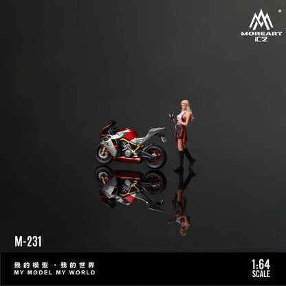 MoreArt 1:64 KTM 1190 Red Silver Motorcycle Cool Chic Rider Figure Set (1 Motorcycle + 1 Figure)