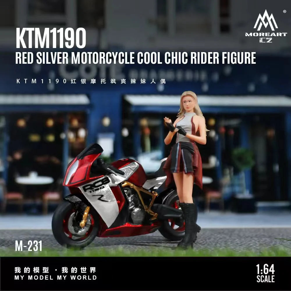 MoreArt 1:64 KTM 1190 Red Silver Motorcycle Cool Chic Rider Figure Set (1 Motorcycle + 1 Figure)