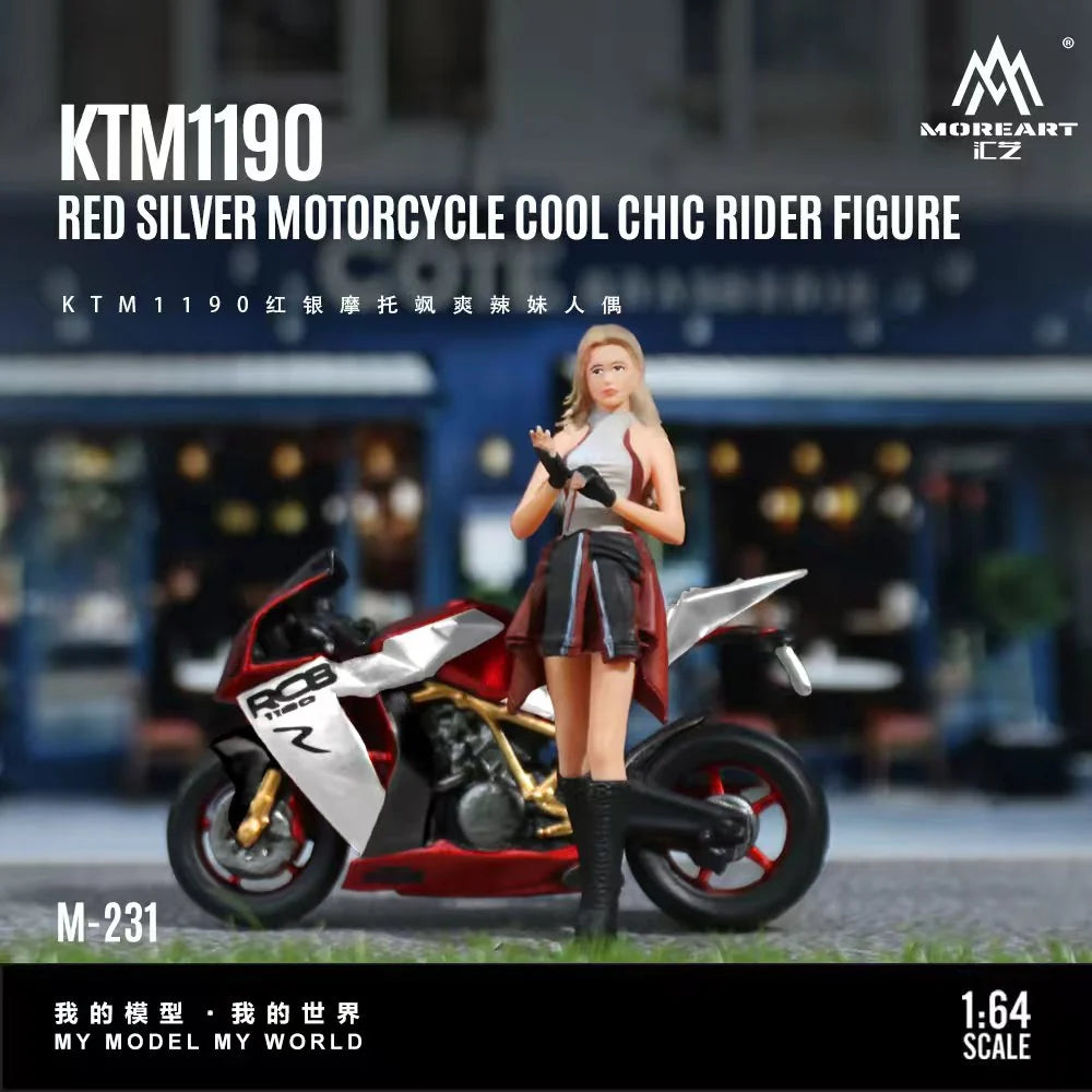 MoreArt 1:64 KTM 1190 Red Silver Motorcycle Cool Chic Rider Figure Set (1 Motorcycle + 1 Figure)