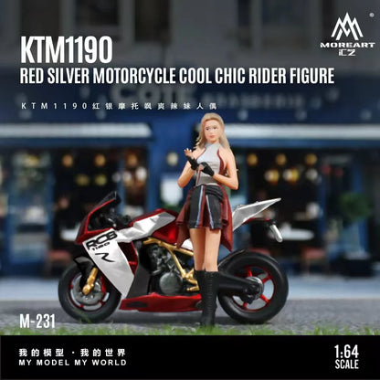 MoreArt 1:64 KTM 1190 Red Silver Motorcycle Cool Chic Rider Figure Set (1 Motorcycle + 1 Figure)