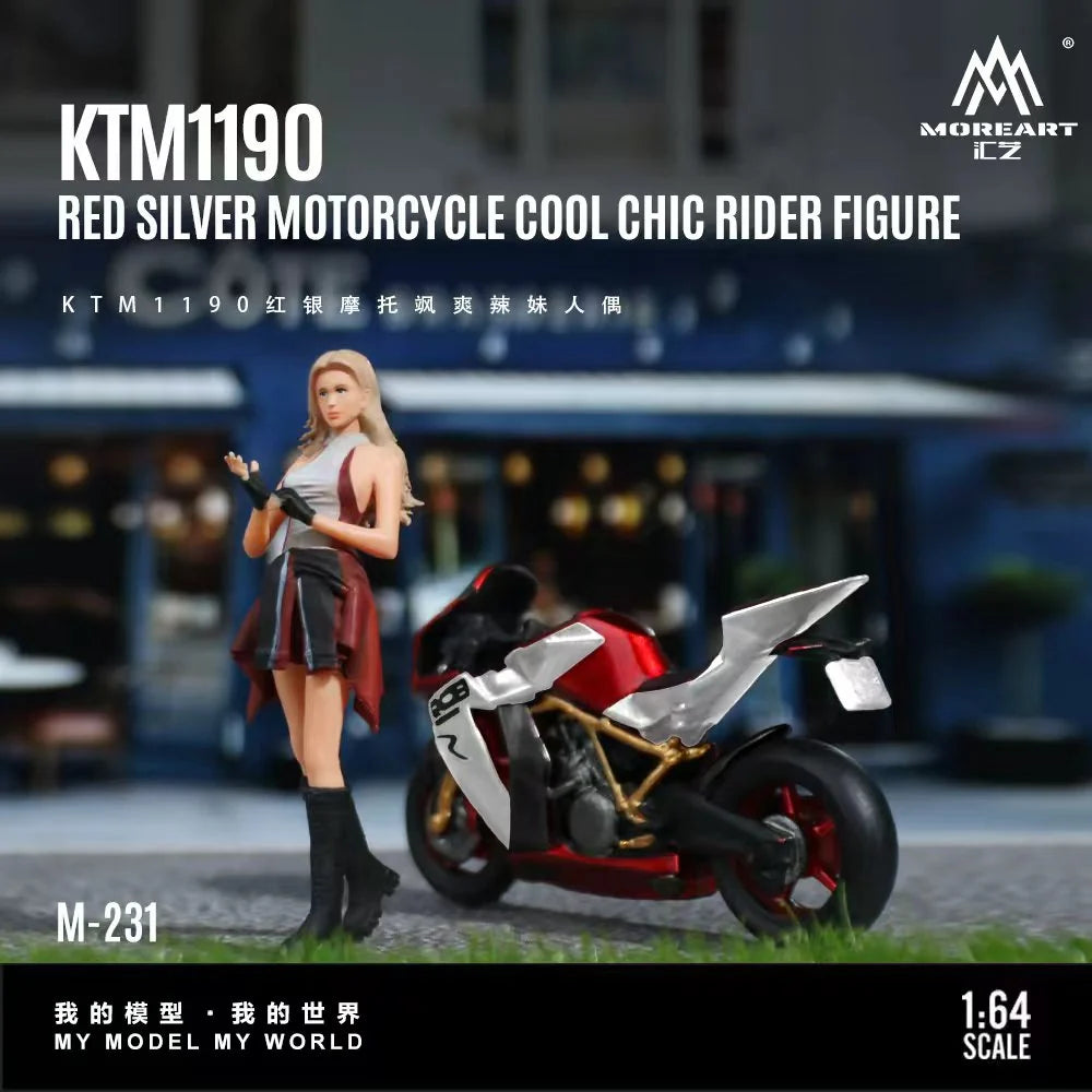 MoreArt 1:64 KTM 1190 Red Silver Motorcycle Cool Chic Rider Figure Set (1 Motorcycle + 1 Figure)