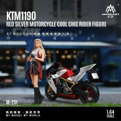 MoreArt 1:64 KTM 1190 Red Silver Motorcycle Cool Chic Rider Figure Set (1 Motorcycle + 1 Figure)