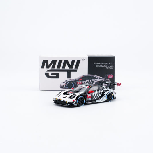 Mini GT 1:64 Porsche 911 GT3 R #77 AO Racing 2025 IMSA Petit Le Mans in Paper Box Packaging (MGT01143-CH) (Limit to 1 unit per person/address)