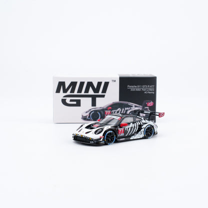 [3 Cars Bundle] Mini GT 1:64 Porsche 911 GT3 R #77 AO Racing 2025 IMSA Petit Le Mans in Paper Box Packaging (MGT01143-CH)  + [Premium Resin Model] Fine Works 1:64 Aventador LP700-4 Black White Panel Lines+ Fine Works 1:64 Camaro Transformers White