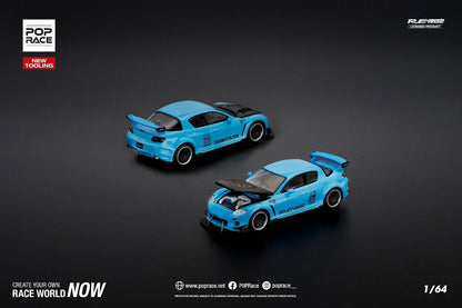 Pop Race 1:64 Mazda RX-8 Re-Amemiya Light Blue Openable Front Hood Detailed Engine (PR640270)