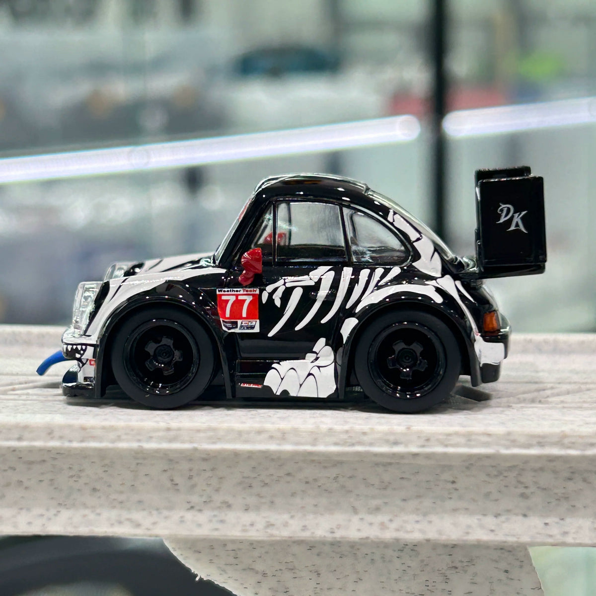 Demon King Auto 1:64 RWB 930 Skeleton Rexy Dinosaur Cute Q Car in Premium Box Packaging (Random Tongue Colour)