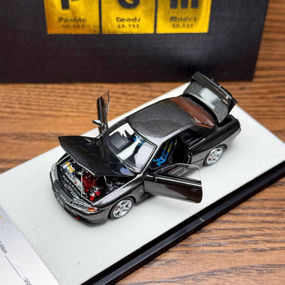 PGM 1:64 Nissan Skyline GT-R R32 Metallic Grey Openable Doors Front Hood Rear Bonnet (Normal Rectangle Box Edition)