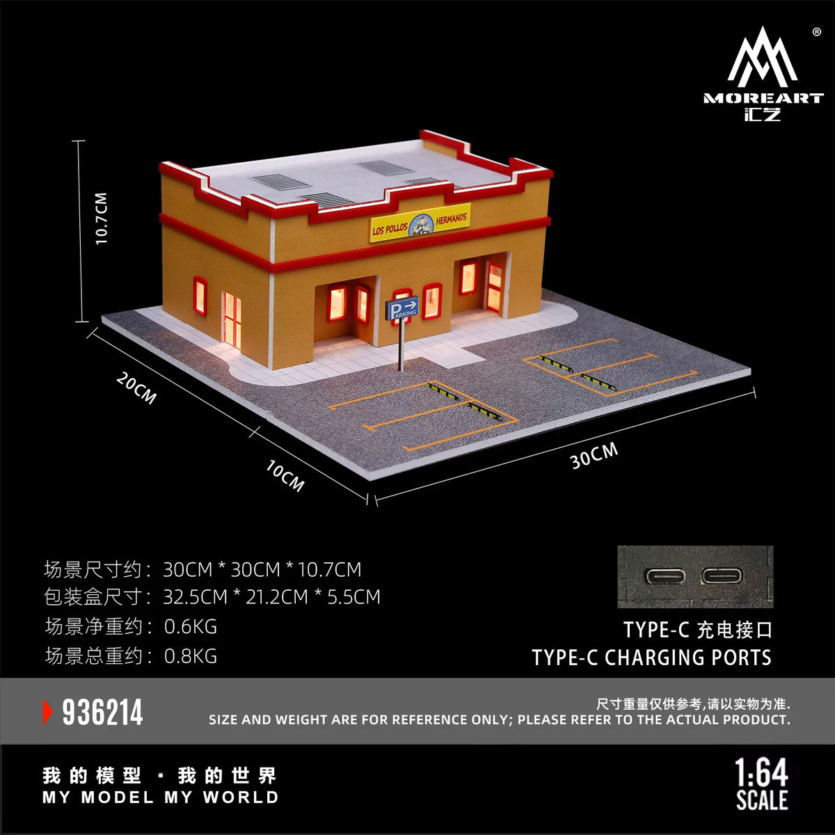 MoreArt 1:64 Los Pollos Hermanos Breaking Bad Fried Chicken Restaurant LED Light Diorama