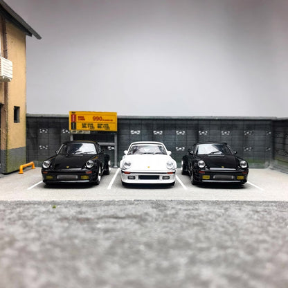 Master Model 1:64 Porsche 930 Turbo Open Engine Hood Wangan Midnight Black Bird Modified Edition- White with Red Wheels