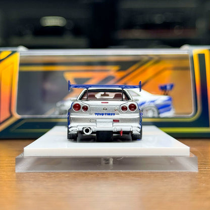 [Premium Resin Model] 404 Error 1:64 Skyline GT-T R34 Fast and Furious Paul Walker Silver Blue Limited to 199 Pieces