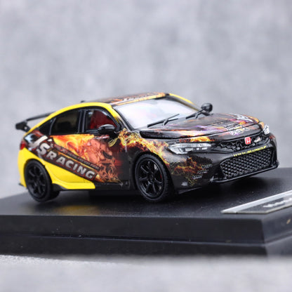 Motorhelix Senior Series 1:64 Honda Civic Type-R FL5  J's Racing Custom Black & Yellow Openable Front Engine Hood - Honda J's Racing Official Licensed