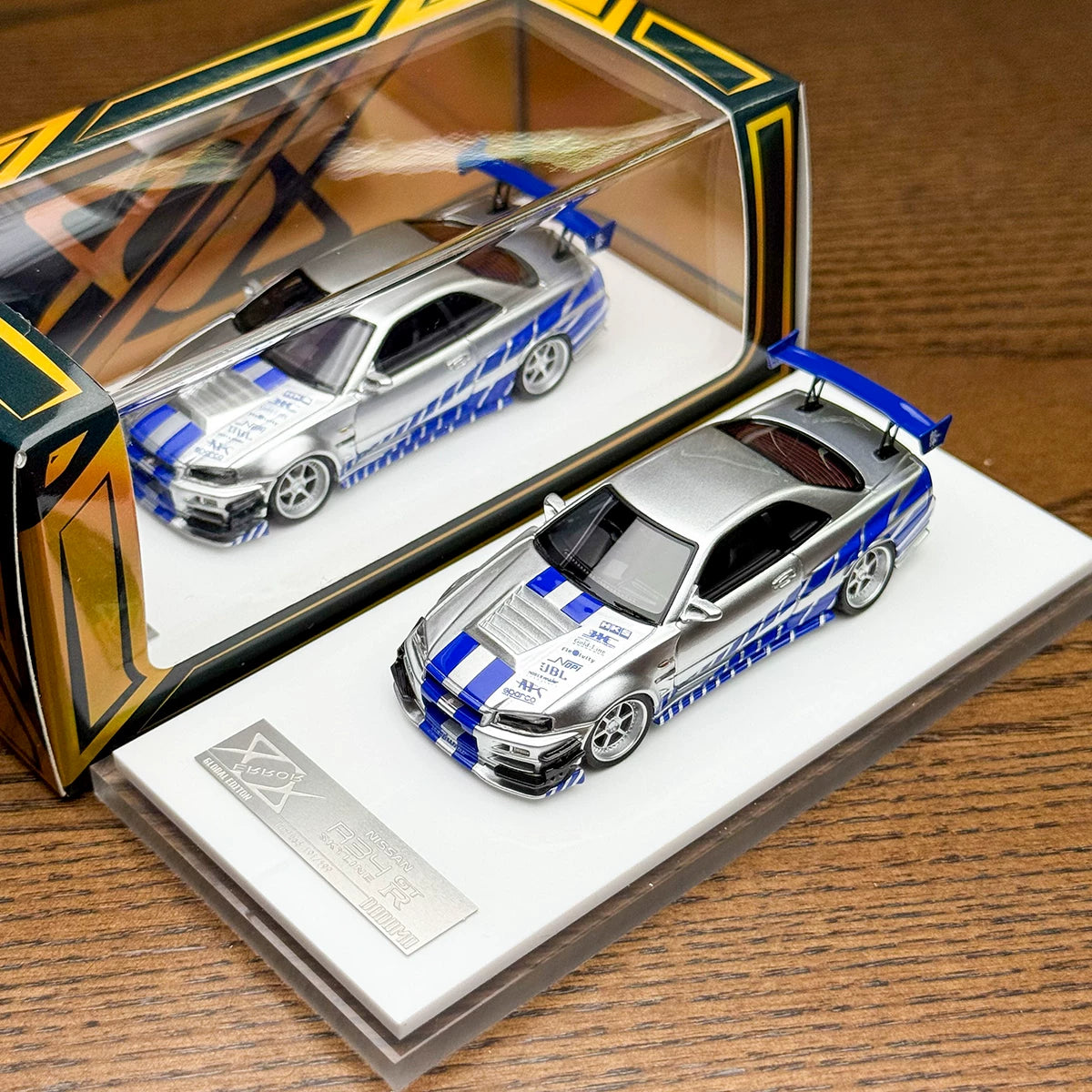 [Premium Resin Model] 404 Error 1:64 Skyline GT-T R34 Fast and Furious Paul Walker Silver Blue Limited to 199 Pieces