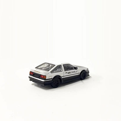 DCT 1:64 Toyota Corolla AE86 Levin GT-APEX RWB Wide Body Custom Initial D Fujiwara Edition White with Black Carbon Hood