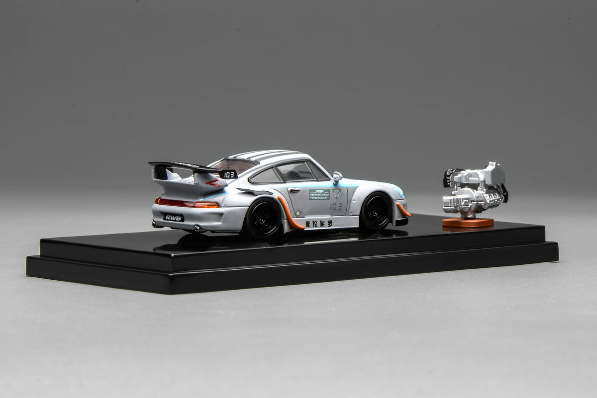 Motorhelix 1:64 RWB 993 Motozolo Grey Includes Magnetic Air-Cooled Engine Display Model