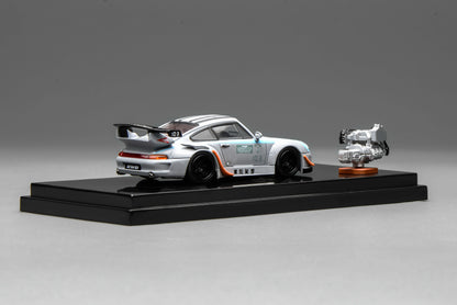 Motorhelix 1:64 RWB 993 Motozolo Grey Includes Magnetic Air-Cooled Engine Display Model