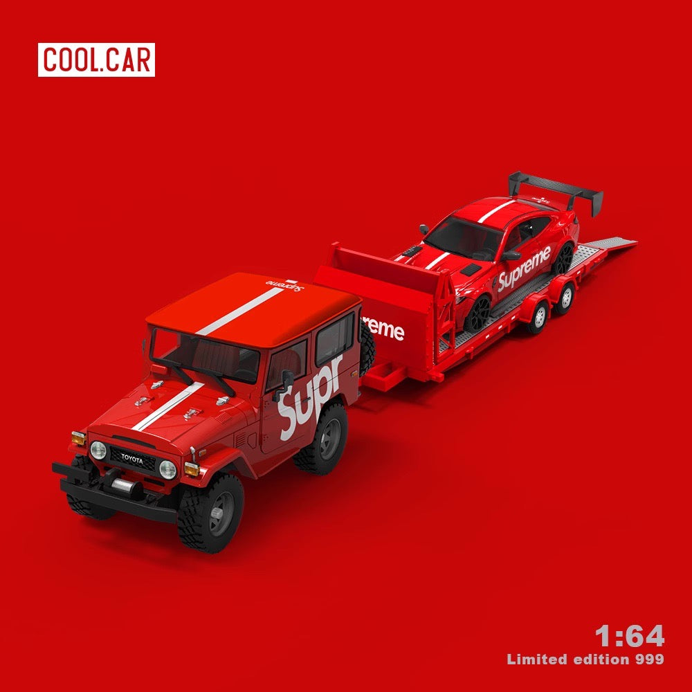 Cool.Car 1:64 Car Hauler Trailer Set Supreme Edition - Toyota FJ40 & BMW M4 & Trailer Full Set