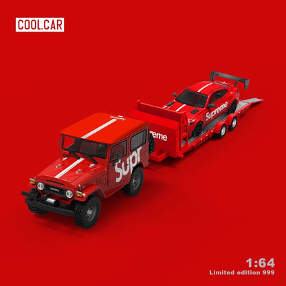 Cool.Car 1:64 Car Hauler Trailer Set Supreme Edition - Toyota FJ40 & BMW M4 & Trailer Full Set