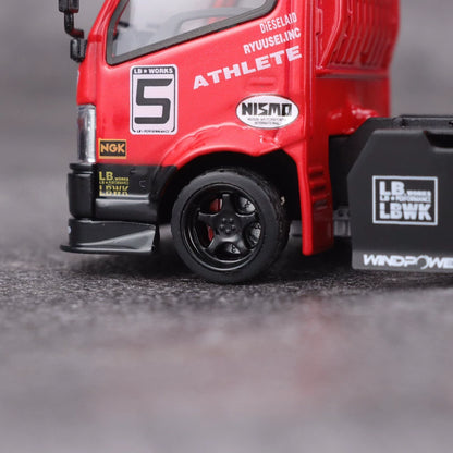 Mega Gear 1:64 Hino 300 Series MK2 Custom Extendable Tow Truck Flat bed #5 Liberty Walk LB Truck Super Silhouette Red Black Livery