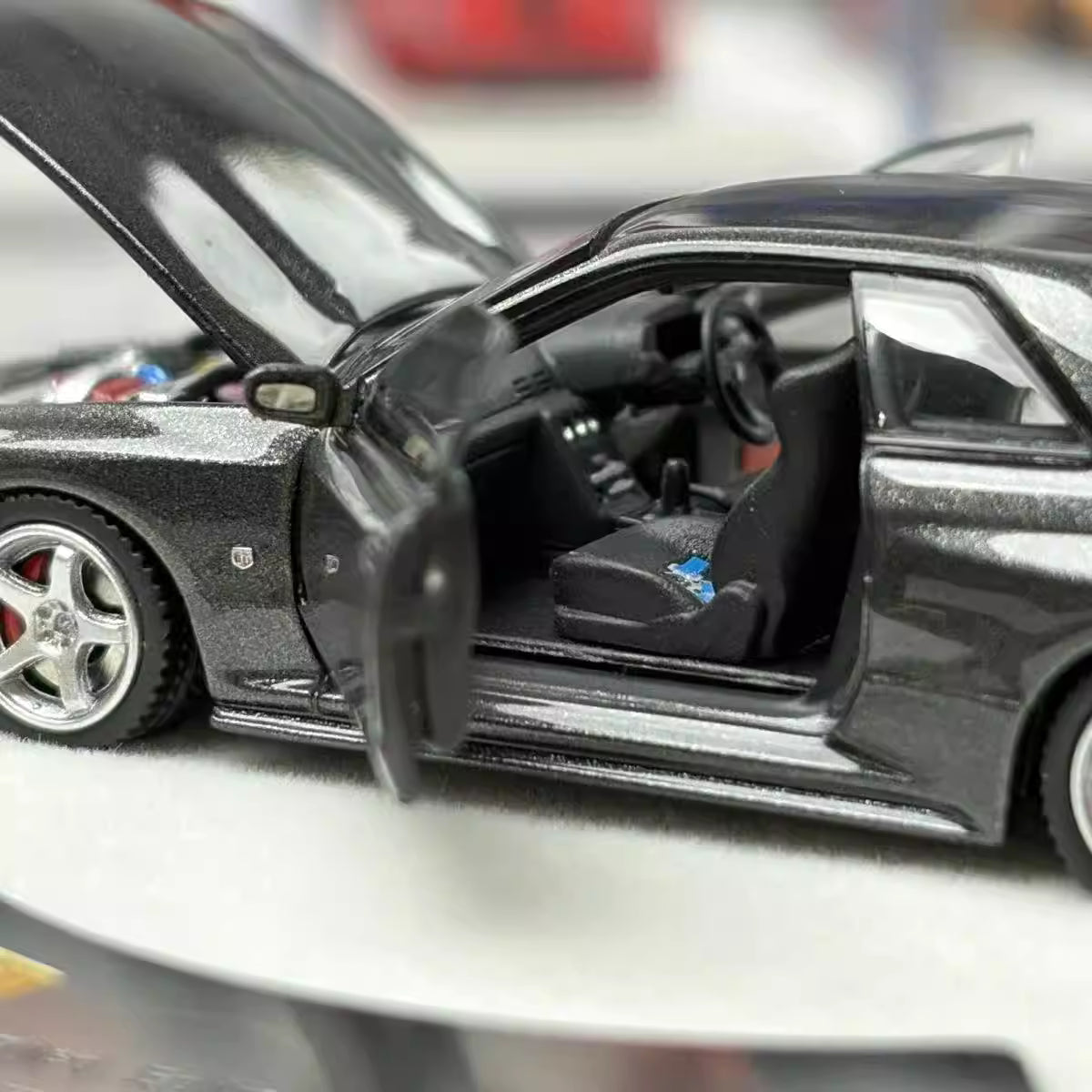 PGM 1:64 Nissan Skyline GT-R R32 Metallic Grey Openable Doors Front Hood Rear Bonnet (Normal Rectangle Box Edition)