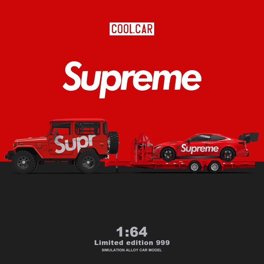 Cool.Car 1:64 Car Hauler Trailer Set Supreme Edition - Toyota FJ40 & BMW M4 & Trailer Full Set