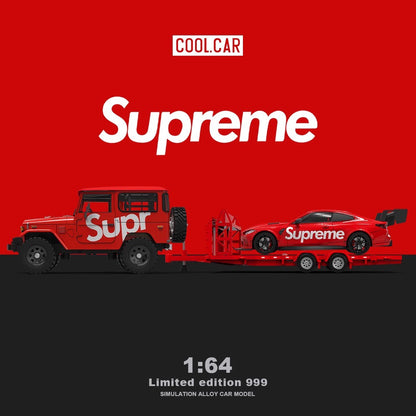 Cool.Car 1:64 Car Hauler Trailer Set Supreme Edition - Toyota FJ40 & BMW M4 & Trailer Full Set