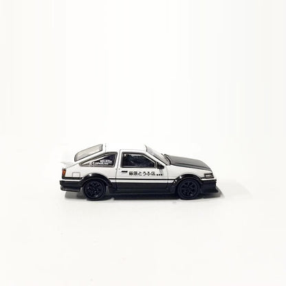 DCT 1:64 Toyota Corolla AE86 Levin GT-APEX RWB Wide Body Custom Initial D Fujiwara Edition White with Black Carbon Hood