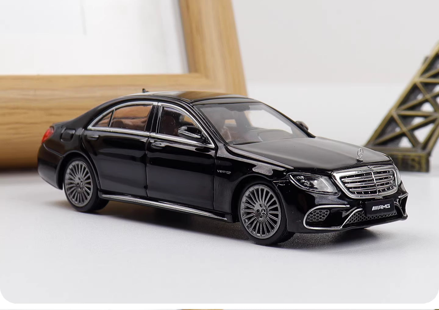 Rhino Model 1:64 Mercedes Benz AMG S63 S-Class MK6 W222 Black with Normal Wheels Normal Stance Openable Front Hood Detailed Engine