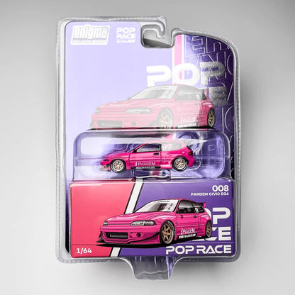 Pop Race X Enigma 1:64 Honda Civic EG6 Mk5 Pandem Rocket Bunny Pink Openable Front Hood Detailed Engine in Blister Packaging (PRE008)