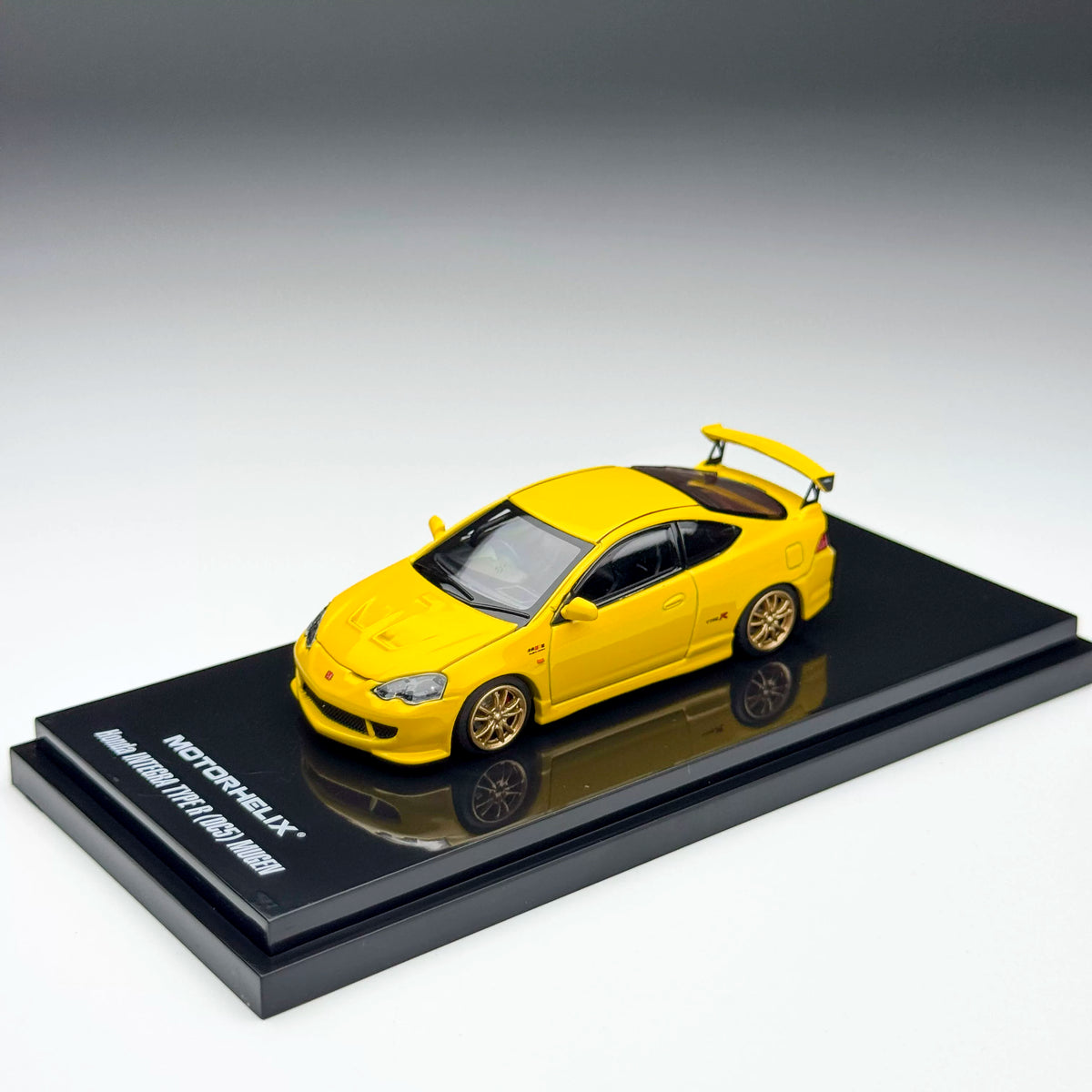 Motorhelix 1:64 Honda Mugen Integra Type-R DC5 Phoenix Yellow Openable Front Hood Detailed Engine - Honda & Mugen Duel Official Licensed