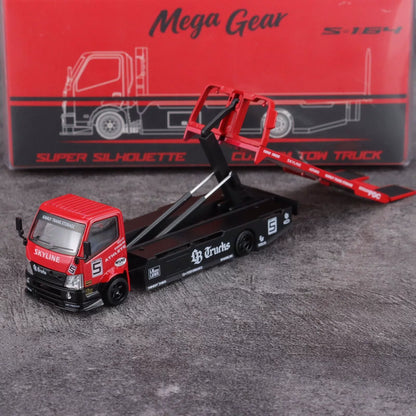 Mega Gear 1:64 Hino 300 Series MK2 Custom Extendable Tow Truck Flat bed #5 Liberty Walk LB Truck Super Silhouette Red Black Livery