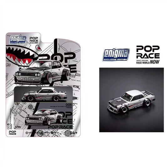 Pop Race X Enigma 1:64 Nissan Skyline GT-R KPGC10 Hakosuka V8 Drift Silver Shark in Blister Packaging (PRE005)