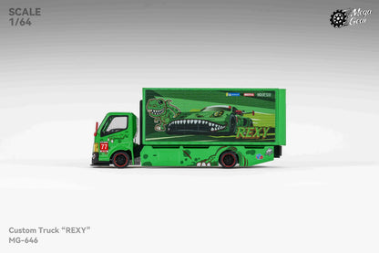 Mega Gear 1:64 Hino 300 Series MK2 Custom Extendable Tow Truck Container Livery Tyrannosaurus Rexy Green (Limited to 2 per customer / address)
