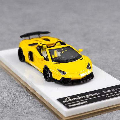 [Premium Resin Model] Fine Works 1:64 Lamborghini Aventador LP700-4 Roadster Convertible Liberty Walk Edition Yellow Limited to 199 Pieces