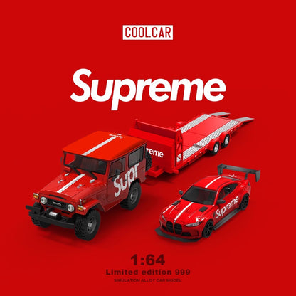 Cool.Car 1:64 Car Hauler Trailer Set Supreme Edition - Toyota FJ40 & BMW M4 & Trailer Full Set