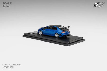 Micro Turbo 1:64 Honda CIVIC FD2 Spoon Sports Metallic Blue with Black Carbon Hood (Openable Front Hood + Detailed Engine)