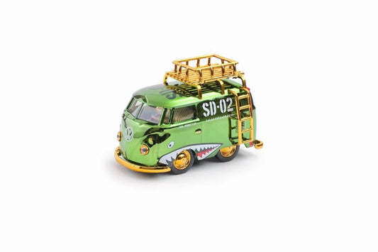 HY Model 1:64 Volkswagen T1 Kombi Camper Van Short Axis Egg Car Chrome Green Shark Standard Wheels