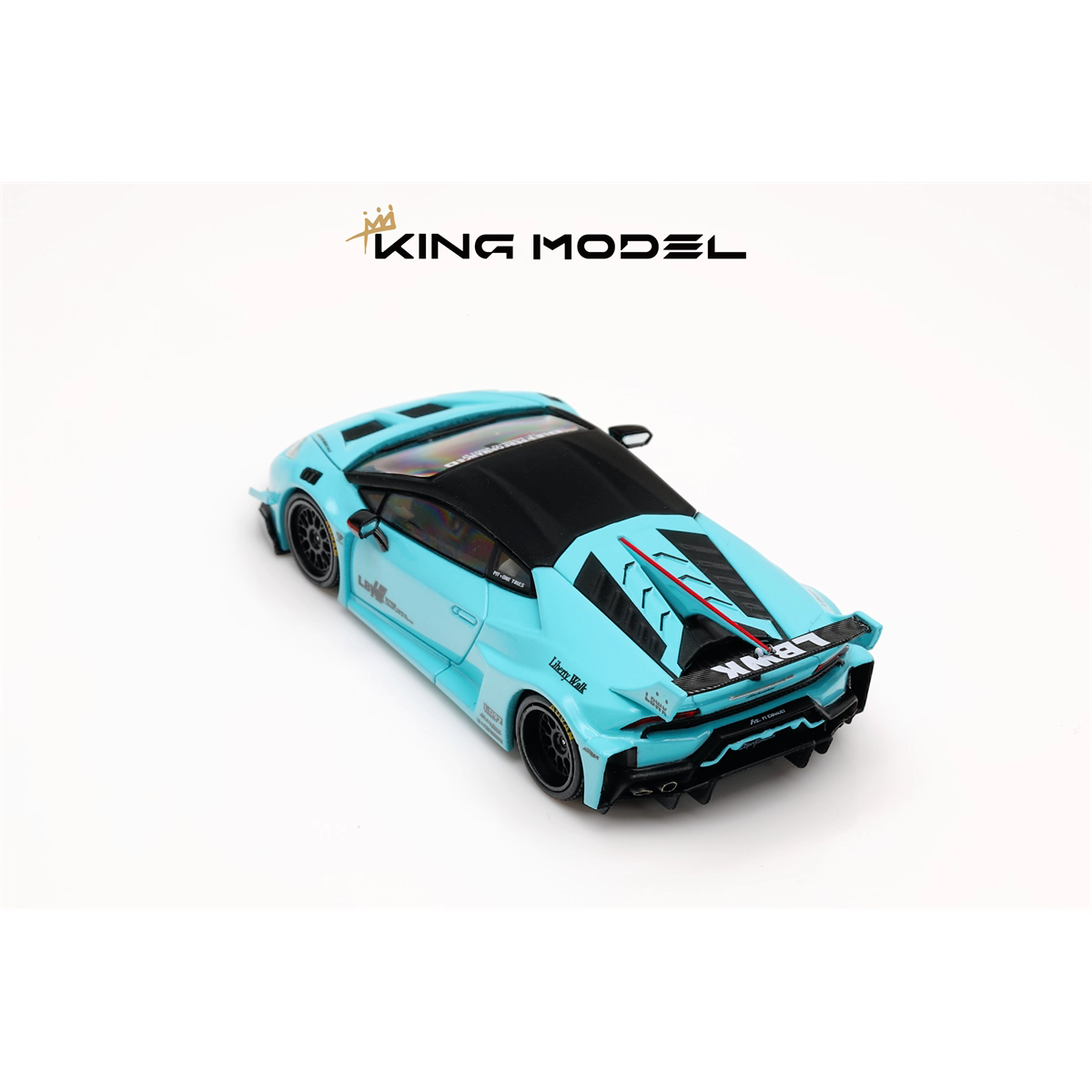King Model 1:64 Lamborghini Huracan LP610-4 LBWK Wide Body Custom Openable Engine Hood Detailed Engine - Metallic Tiffany Blue