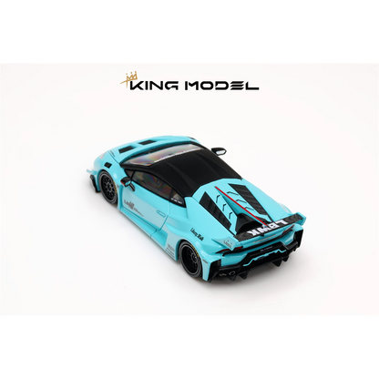 King Model 1:64 Lamborghini Huracan LP610-4 LBWK Wide Body Custom Openable Engine Hood Detailed Engine - Metallic Tiffany Blue