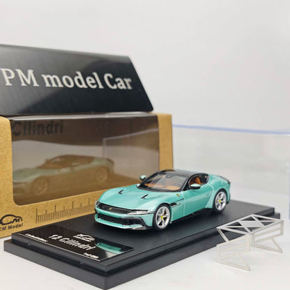 7CM Model 1:64 12Cilindri Hard Top Coupe Celeste Trevi Green Openable Front Good Detailed Engine