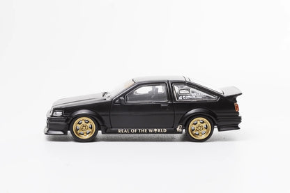 DCT 1:64 Toyota Corolla AE86 Levin GT-APEX RWB Wide Body Custom Black with Gold Wheels