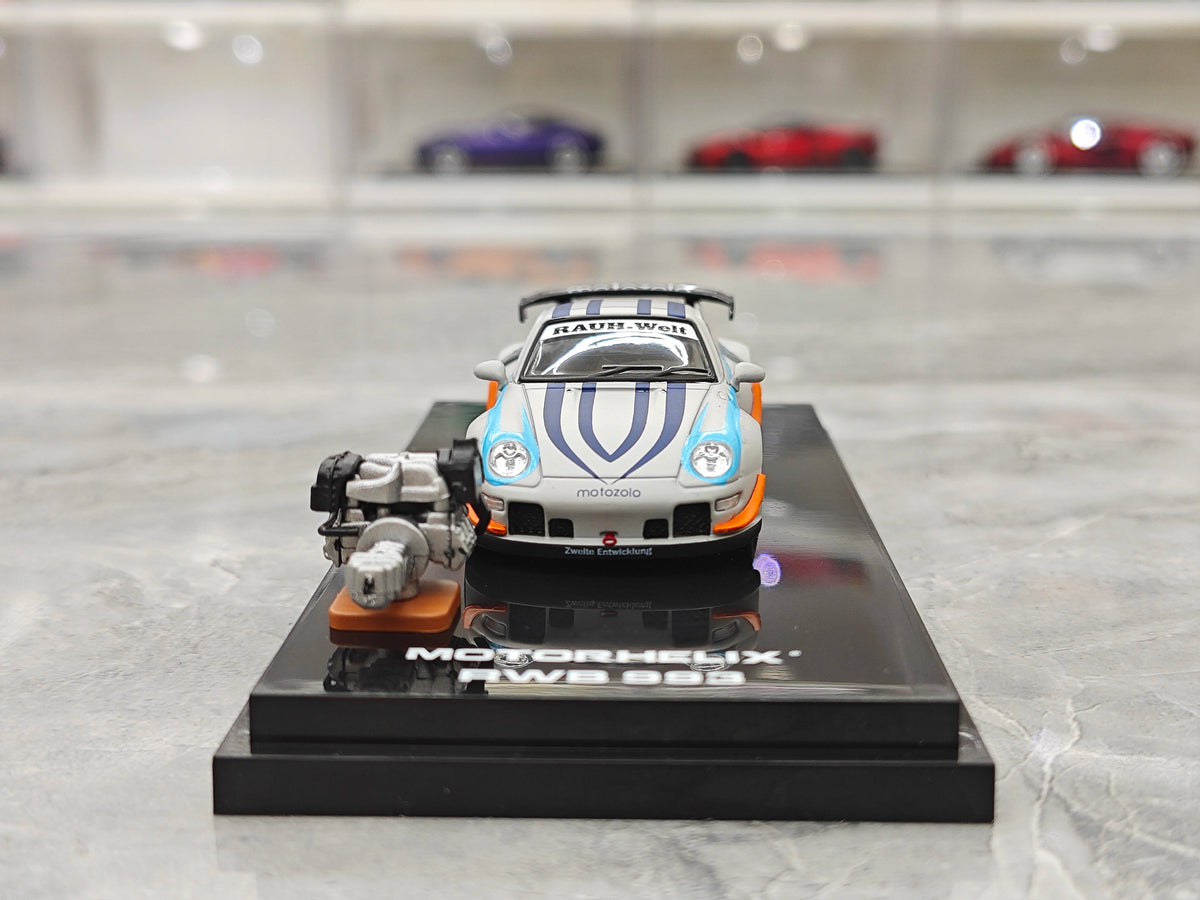 Motorhelix 1:64 RWB 993 Motozolo Grey Includes Magnetic Air-Cooled Engine Display Model