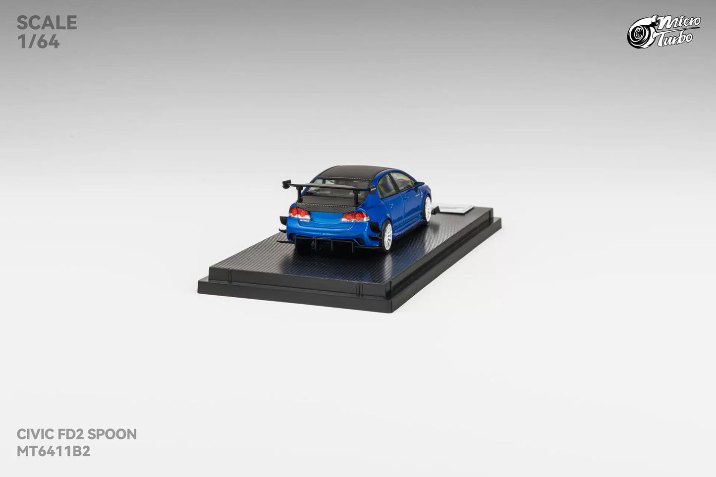 Micro Turbo 1:64 Honda CIVIC FD2 Spoon Sports Metallic Blue with Black Carbon Hood (Openable Front Hood + Detailed Engine)