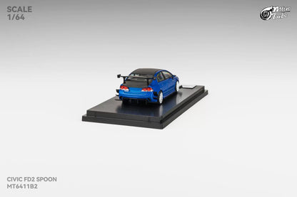 Micro Turbo 1:64 Honda CIVIC FD2 Spoon Sports Metallic Blue with Black Carbon Hood (Openable Front Hood + Detailed Engine)