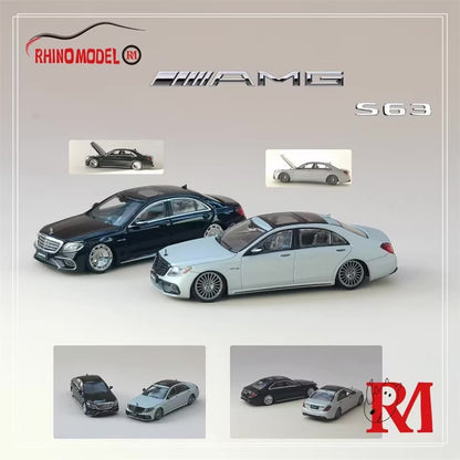 Rhino Model 1:64 Mercedes Benz AMG S63 S-Class MK6 W222 Black with Normal Wheels Normal Stance Openable Front Hood Detailed Engine