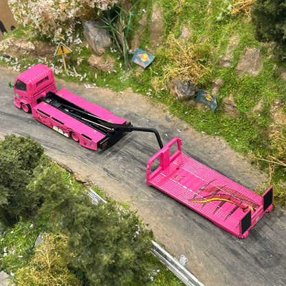 Top Lux X Star Race 1:64 H300 Rollback Tow Truck Extendable Flat Bed + 911 GT3 R Tyrannosaurus Roxy Pink (Full Set)