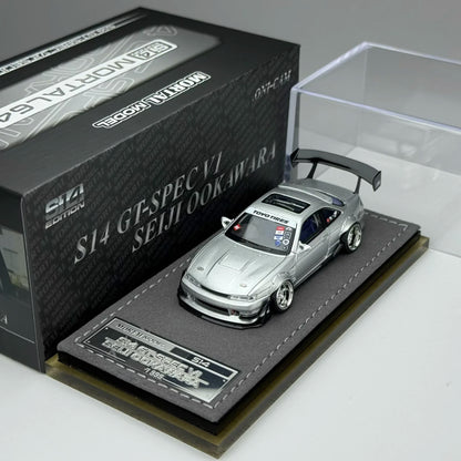 Mortal 1:64 Silvia S14 GT-SPEC V1 Seiji Ookawara Cambergang 1.0 Silver in Premium Box Packaging