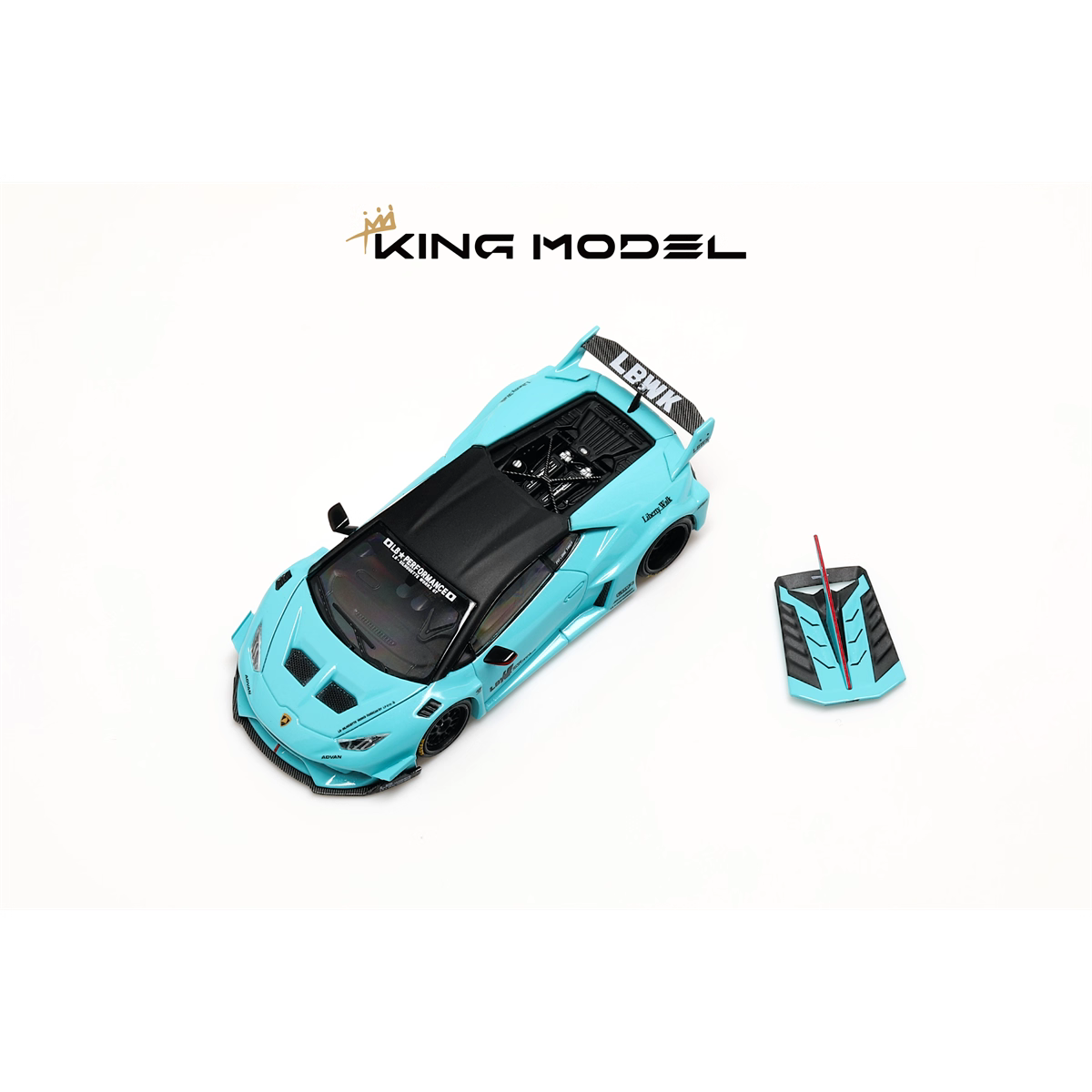 King Model 1:64 Lamborghini Huracan LP610-4 LBWK Wide Body Custom Openable Engine Hood Detailed Engine - Metallic Tiffany Blue