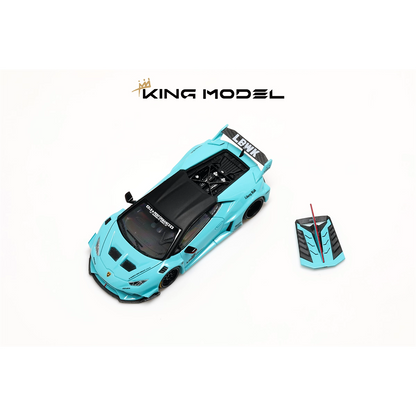 King Model 1:64 Lamborghini Huracan LP610-4 LBWK Wide Body Custom Openable Engine Hood Detailed Engine - Metallic Tiffany Blue